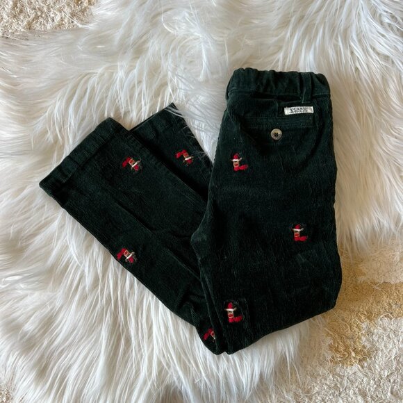 ELand Reindeer Christmas Embroidered Forest Green Corduroy Pants Size 7 - Picture 1 of 8